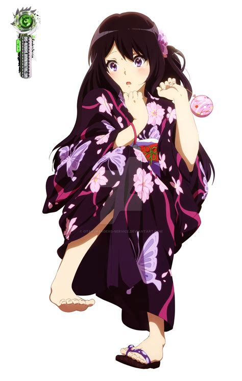 Black Haired Anime Girl Kimono