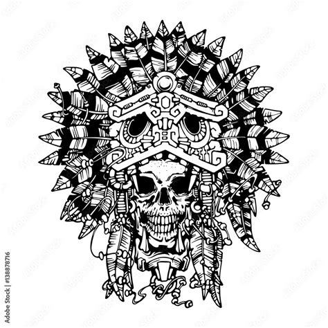 Aztec Warrior Tattoo Skull Vector Illustration Stock Vector Adobe Stock