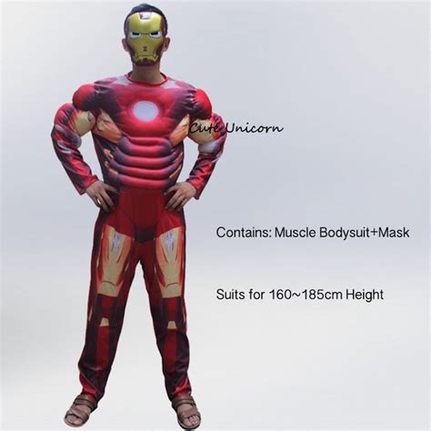Iron Man Adults Muscle Jumpsuits Mask Avengers Ironman Onesies Halloween Costume Mens Clothes