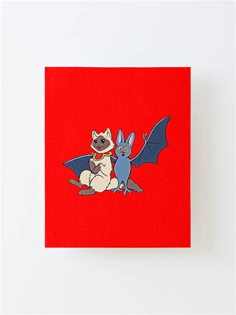 Cat And Bat Mounted Print By Scribbowls Redbubble