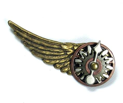Steampunk Airship Aviator Wing And Gears Hat Pin Brooch Badge Etsy