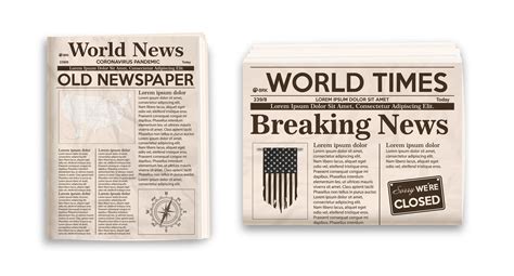 Old Newspaper Layout Vertical And Horizontal Mockup Of Newspapers
