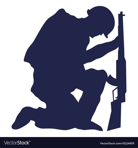 Soldier Kneeling Silhouette Royalty Free Vector Image