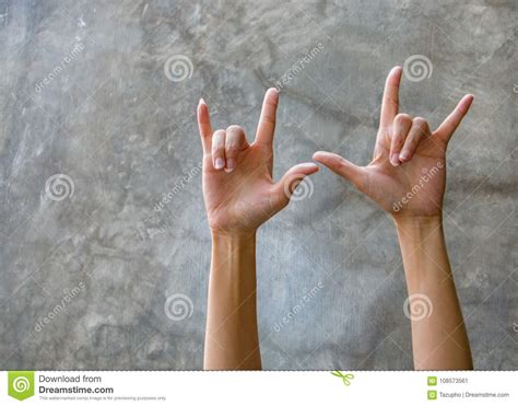 The Hands With Ily Sign On Dark Background Stock Image Image Of
