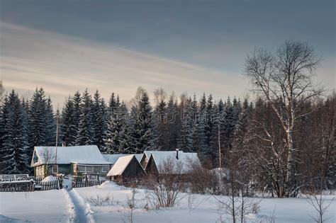 Cottage In The Village One Snowy Morning In Russia Stock Photo Image