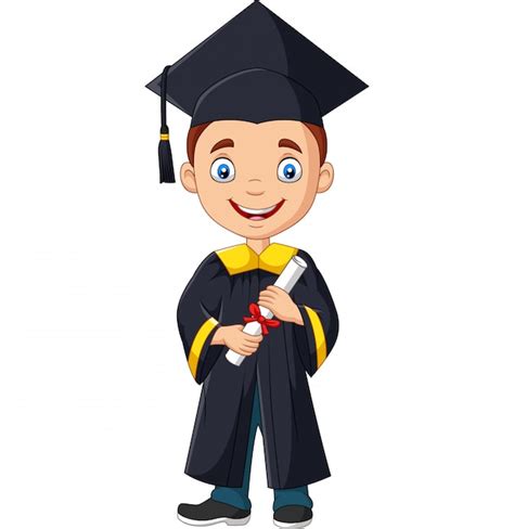 Premium Vector Cartoon Boy In Graduation Costume Holding A Diploma
