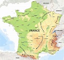 Physical map of France - France physical features map (Western Europe ...