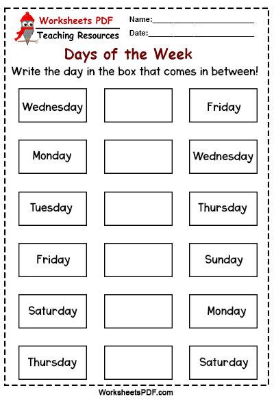 Days Of The Week Worksheets