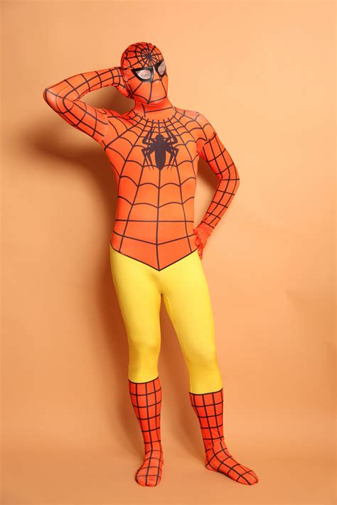 multicolor lycra spandex spiderman zentai suits orange and yellow halloween costume zentai lycra