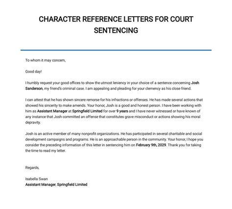 Character Reference Letter For Court Templates Samples