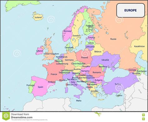 Mapa Político De Europa Con Nombres Ilustración Del Vector