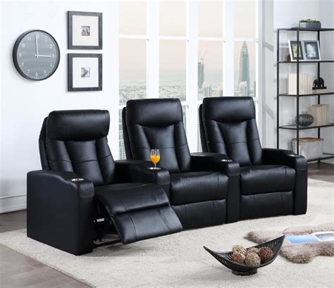 Pavillion Theater Seating 3 Black Leather Chairs By Coaster 600130 3