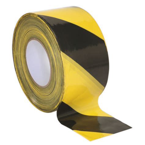 50mm X 33m Blackyellow Hazard Warning Tape Hwtby Sealey