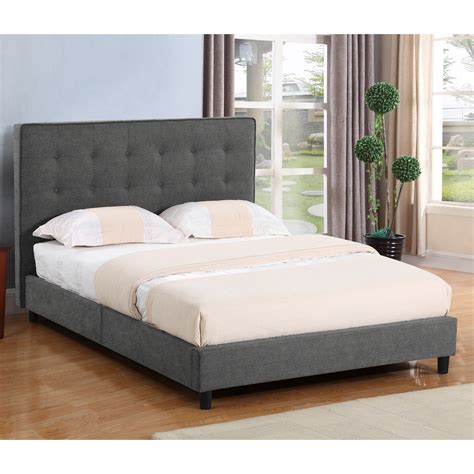 Alla Dark Grey Upholstered Platform Bed With Dimples And Stitching