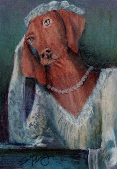 Original Art Aceo Drawing Anthropomorphic Dog In Costume Visla Bride