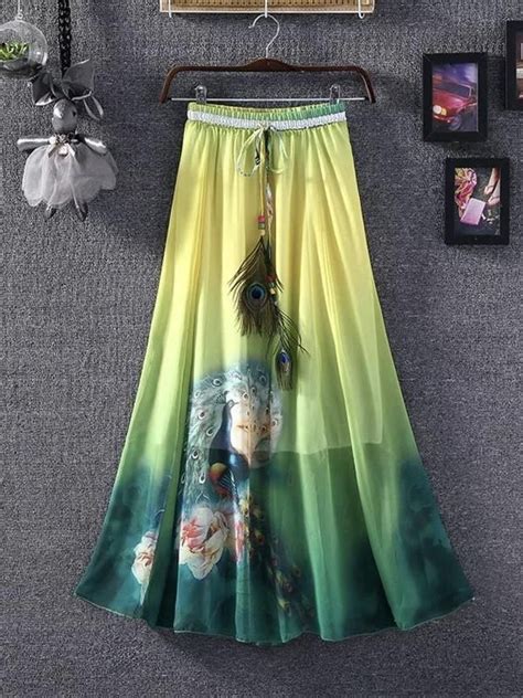Print Floral Boho Style Long Skirt Huge Hem Chiffon Bohemian Skirt 3