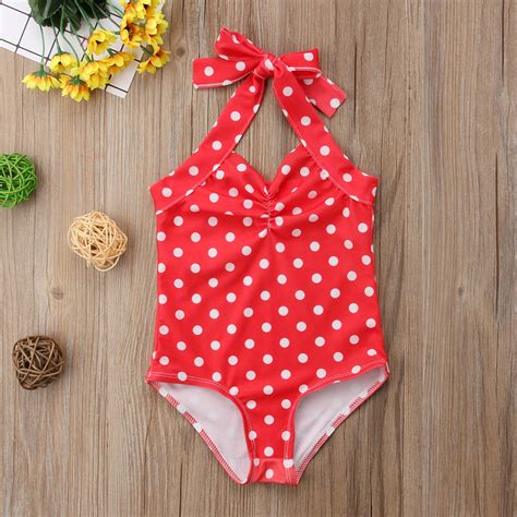 New Toddler Baby Girls Swimsuit Polka Dot Print Swimwear Halter Bandage