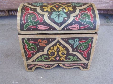 Vintage Wooden Box Carved Wood Folk Art Tole By Retrosideshow 13900