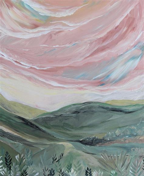 Rainbow Boho Landscape Painting Framed Print Of Pink Skies And Etsy