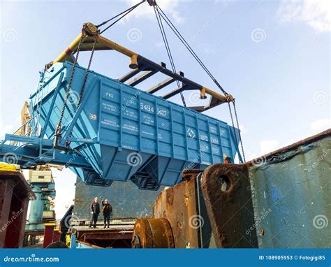Raising The Hopper Car For Unloading On A Cargo Ship Lifting
