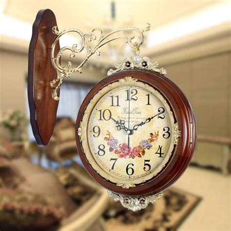 Creative Solid Wood Double Sided Wall Clocks Mute Living Room Hanging