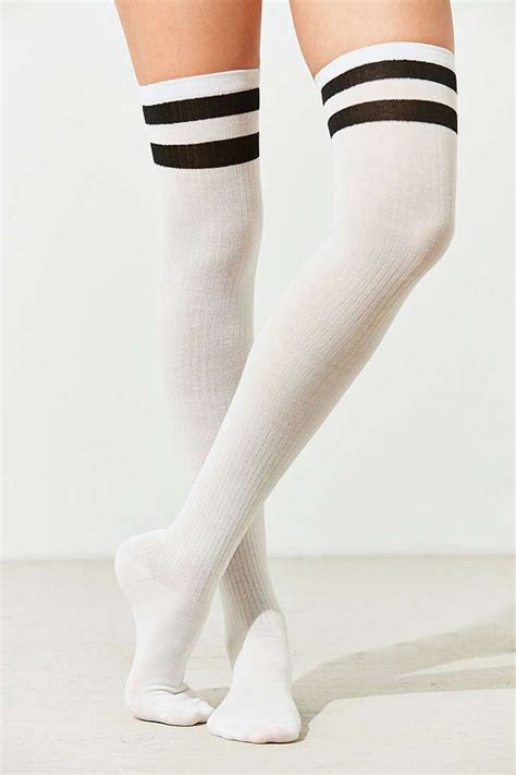 Slide View Out From Under Varsity Striped Thigh High Sock Striped Thigh High Socks Thigh