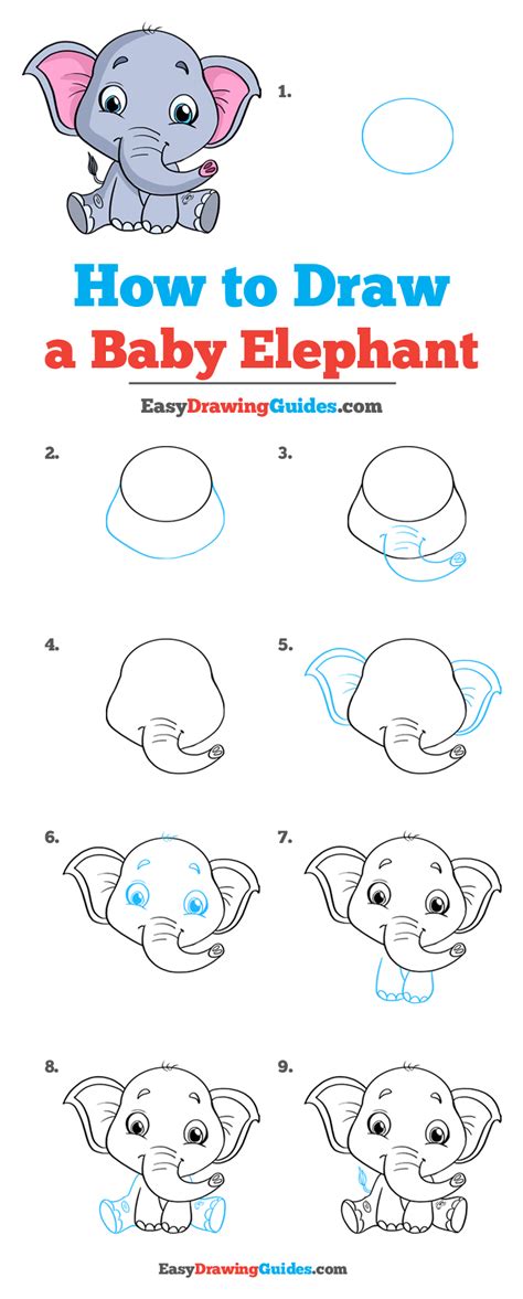 365 daily things to draw, step by step! How to Draw a Baby Elephant - Really Easy Drawing Tutorial