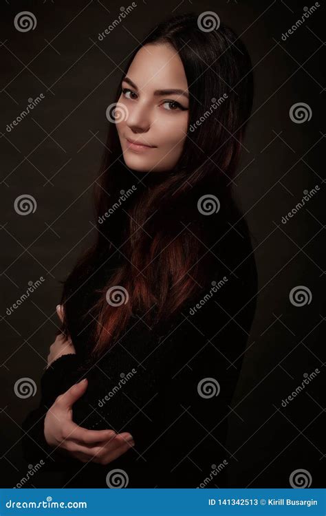 Beautiful Russian Young Female Brunette Model Gray Background Stock Image Image Of Elegant