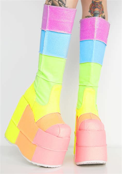 Pastel Glitter Rainbow Platform Boots Dolls Kill
