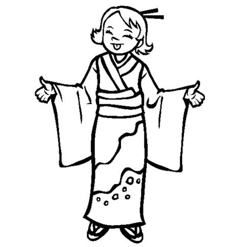 Japan Girl Wear Kimono Coloring Page : Coloring Sky