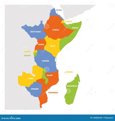 East Africa Region Map Of Countries In Eastern Africa Vector