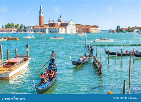 Gondolas Sail Near The San Marco Square In Venice Italy Editorial