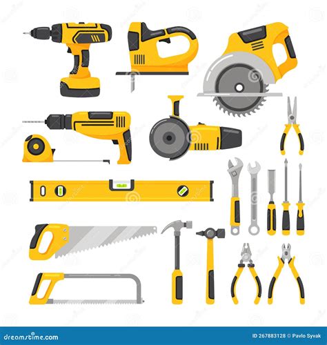 Manual And Power Tools For Maintenance And Construction Isolated On