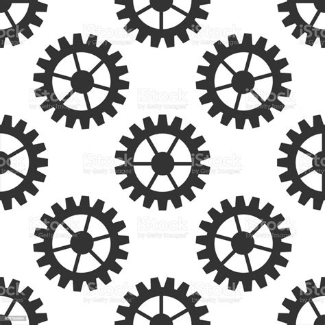 Gear Icon Seamless Pattern On White Background Flat Design Vector