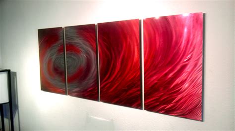 Crimson Ripple Abstract Metal Wall Art Contemporary