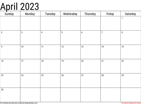 April 2023 Calendar With Holidays Handy Calendars