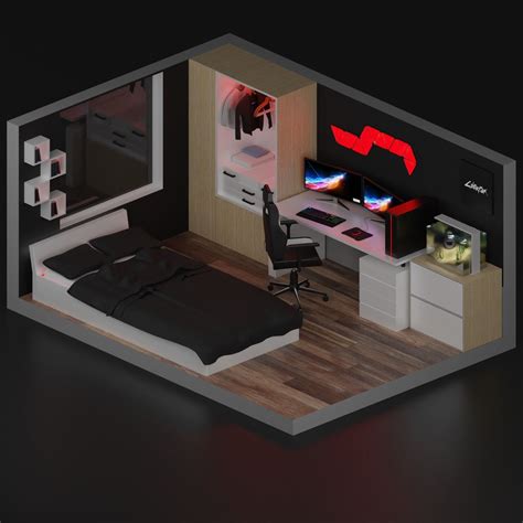 Gaming Room 3d Model Small Game Rooms Bedroom Setup Gaming Room Setup