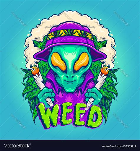 Alien Smoking Summer Cannabis Plants Royalty Free Vector