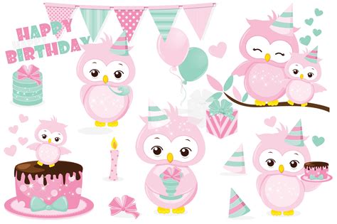 Birthday Owl Clipart Birthday Owl Graphics 32042 Illustrations