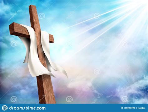 Resurrección Cruz Cristiana Con El Fondo Del Cielo De Las Nubes Vida