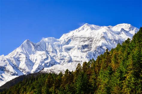 Himalayas Mountain View With Buddhist Chapel Stupa Stock Photo Image