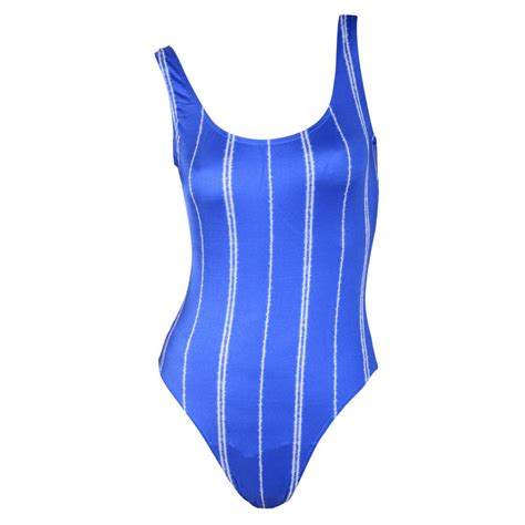Ladies Blue And White Stripe Swimsuit Bathing Costume New