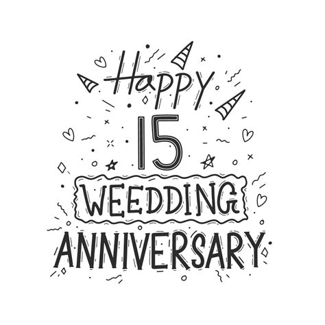 15 Years Anniversary Celebration Hand Drawing Typography Design Happy