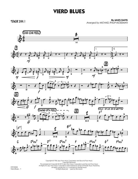 Vierd Blues Tenor Sax 1 Partitions Michael Philip Mossman Jazz Ensemble