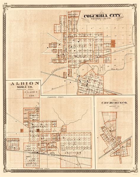Historic City Maps Columbus City Abion And Churubusco Indiana In By