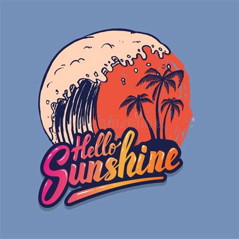 Hello Sunshine Emblem Template With Sea Waves And Palms Design