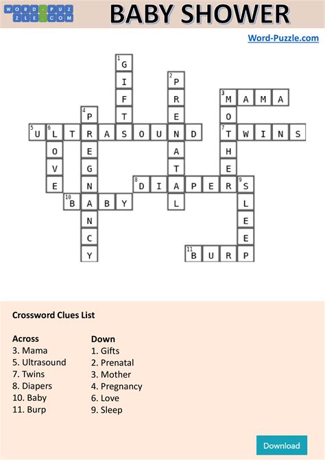 Juegos Para Baby Shower Crucigrama Con Respuestas Gratis Crosswords