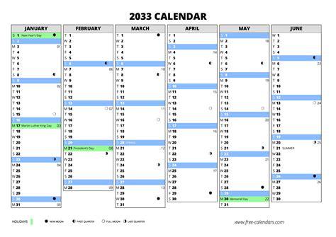 2033 Calendar ≡ Free