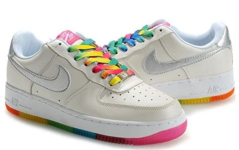Rainbow Nike Air Forces Colorful Sneakers For Adult Silver Nike Swoosh