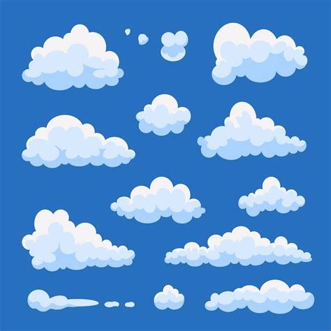 Conjunto aislado de dibujos animados nubes ilustración de la nube blanca de colección Vector